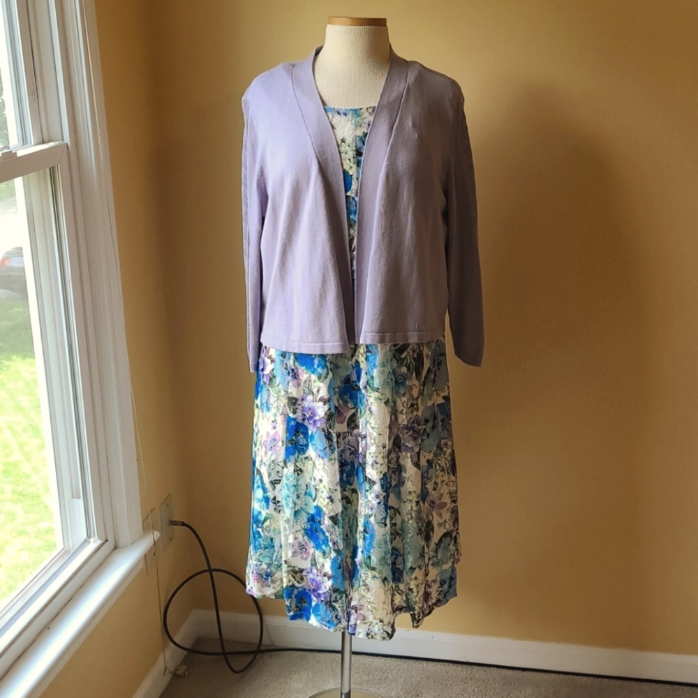 Sleeveless floral dress with sweater